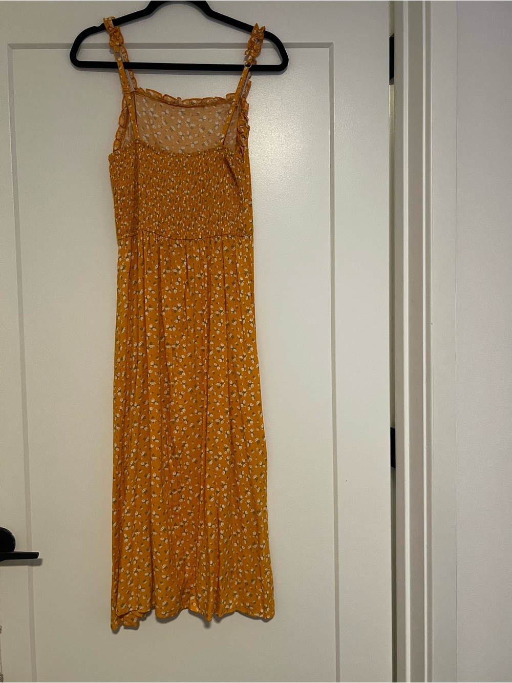 Mustard Floral Maxi Dress with Side Slit - Picture 5 of 7
